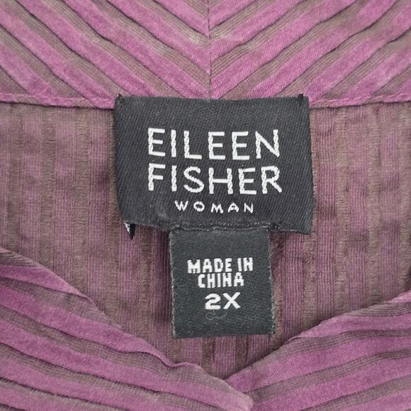 Eileen Fisher Silk Crinkle Mandarin Collar Tunic top Purple 2X Minimalist Artsy - Picture 3 of 11